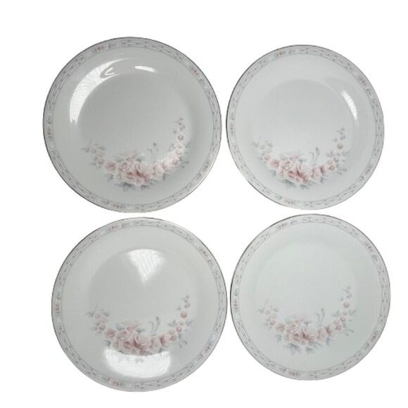 Noritake Carthage Japanese Set of 4 Vintage Dinner Plates 3330 Geometric Floral - Picture 2 of 3